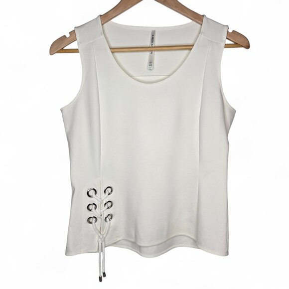 Karen Millen Lace Side Tank Top Women's Silver Grommet Scoop Neck Sleeveless 8 - Picture 1 of 4